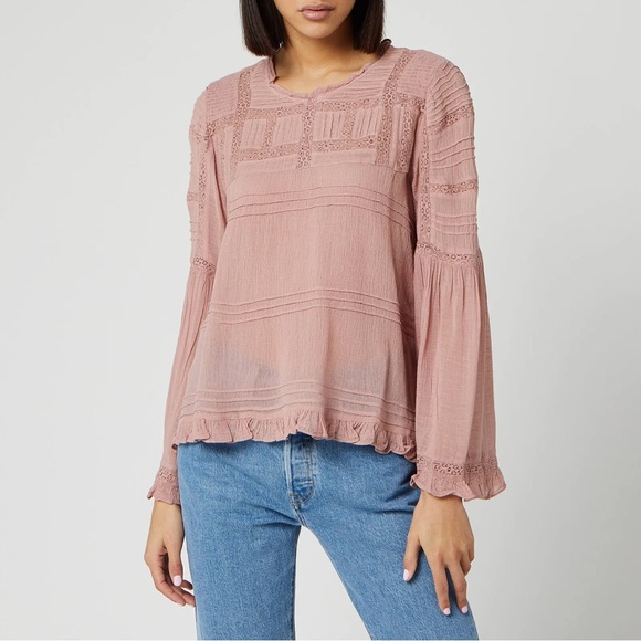 Free People Peony Olivia Eyelet Lace Blouse in Dusty Rose Pink with Long Sleeves - Picture 10 of 10